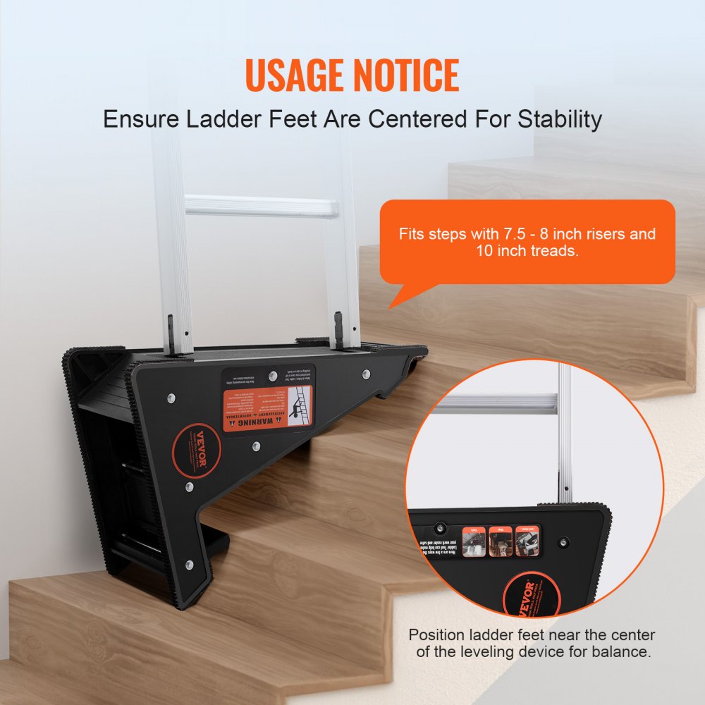 VEVOR Ladder Leveler, 380 lbs Load Capacity PP Ladder Leveling Tool, Incline Funnel, Stair Ladder Stabilizer with Storage, Easy-to-Use Stable Platform for All Surfaces, Extension Ladder Accessory for Uneven Ground