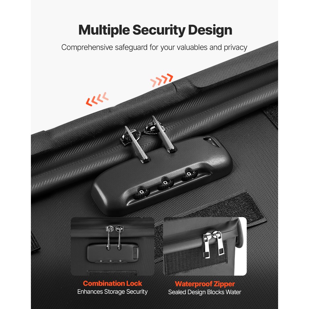 VEVOR Ognioodporna torba na dokumenty, izolowana termicznie do 1000°C, wodoodporna torba na dokumenty z zamkiem, przenośna teczka na paszporty, ważne dokumenty i teczki, czarna