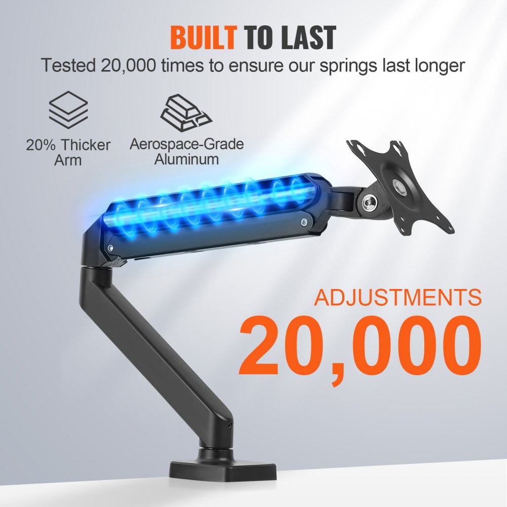 Pojedynczy uchwyt do montażu monitora VEVOR Pasuje do monitora o przekątnej 330–813 mm, stop aluminium 75 x 75 mm i 100 x 100 mm, wzór VESA, uchwyt z regulacją wysokości, obrotowy, pochylany