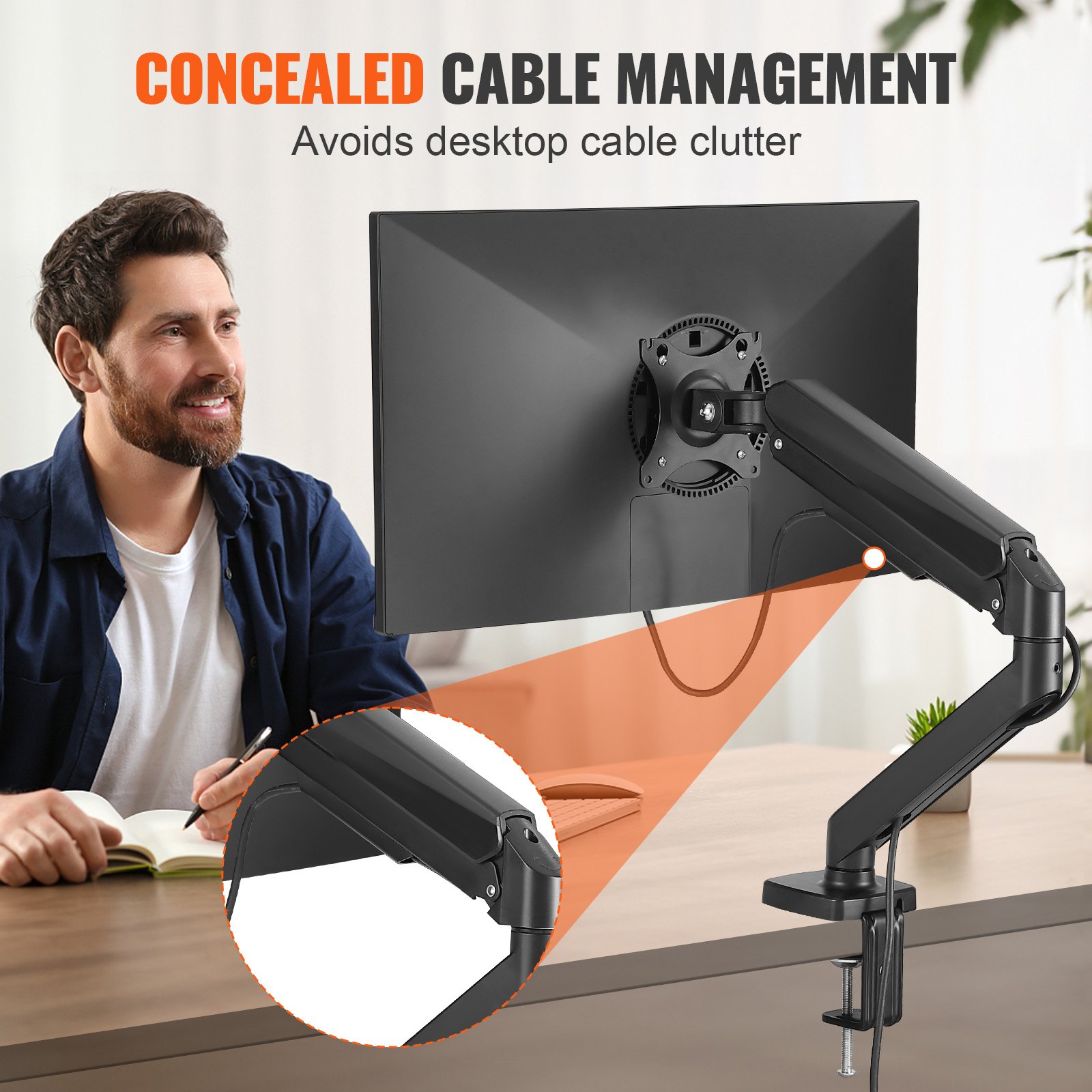 Pojedynczy uchwyt do montażu monitora VEVOR Pasuje do monitora o przekątnej 330–813 mm, stop aluminium 75 x 75 mm i 100 x 100 mm, wzór VESA, uchwyt z regulacją wysokości, obrotowy, pochylany