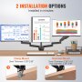 Ramię nośne do montażu monitora VEVOR na 3 monitory 330-686 mm, uchwyt stołowy z regulacją wysokości, 75 x 75 mm i 100 x 100 mm Uchwyt monitora ze wzorem VESA Obrót o 360 stopni, przechylenie, czarny