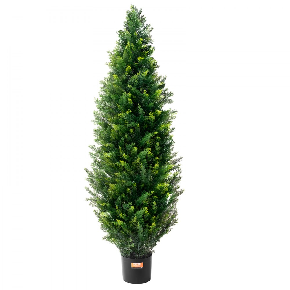 VEVOR Artificial Topiary Cedar Tree, 121.9 cm Tall (2 Pieces), with Extra Leaves and Pot, Artificial Evergreen Pine Cypress Plant, UV-Protected Artificial Greenery Set