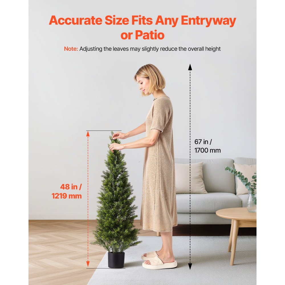 VEVOR Sztuczne drzewa cedrowe w kształcie topiaru, zestaw 2 szt., 1219 mm, sztuczna roślina, roślina dekoracyjna, łatwy montaż do dekoracji, weranda, taras, ogród, balkon, podwórko, wnętrze, biuro