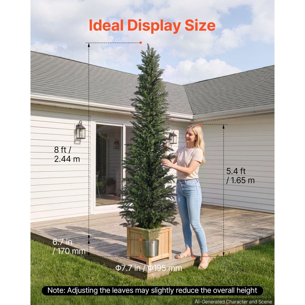 VEVOR Sztuczna roślina 2 szt. Sztuczne cyprysy w doniczce PP 2438 mm, Dekoracyjna roślina na balkon, do biura, werandę, taras, do ogrodu, Odporna na promieniowanie UV, Zimozielone sztuczne drzewo z PE, Realistyczne, Do użytku wewnątrz i na zewnątrz