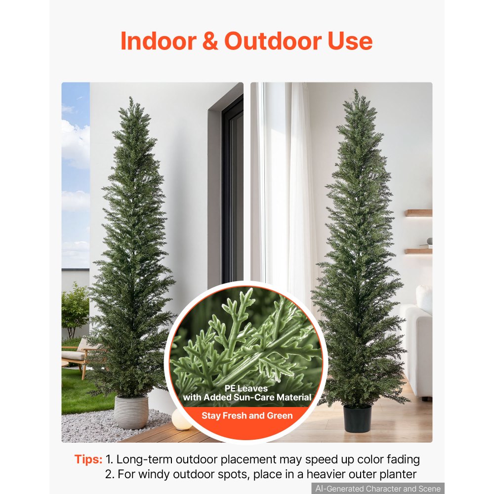 VEVOR Sztuczna roślina 2 szt. Sztuczne cyprysy w doniczce PP 2438 mm, Dekoracyjna roślina na balkon, do biura, werandę, taras, do ogrodu, Odporna na promieniowanie UV, Zimozielone sztuczne drzewo z PE, Realistyczne, Do użytku wewnątrz i na zewnątrz