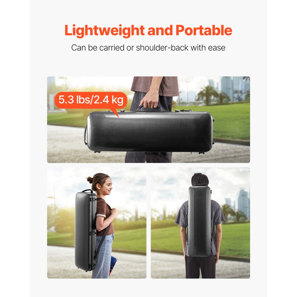 Futerał na skrzypce VEVOR 4/4 w pełnym rozmiarze, wbudowany higrometr, futerał na skrzypce; torba podróżna, z pluszową wyściółką, paski na ramię, odporny na zarysowania, profesjonalny, podłużny kształt, na skrzypce, czarny