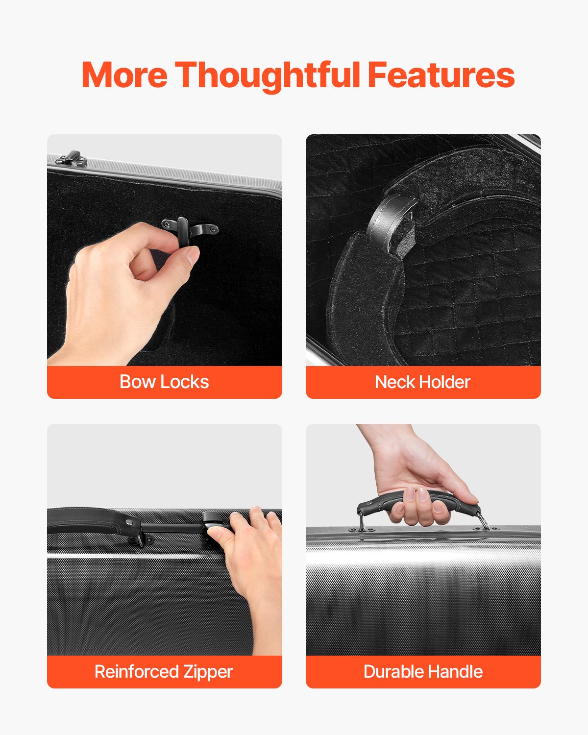 Futerał na skrzypce VEVOR 4/4 w pełnym rozmiarze, wbudowany higrometr, futerał na skrzypce; torba podróżna, z pluszową wyściółką, paski na ramię, odporny na zarysowania, profesjonalny, podłużny kształt, na skrzypce, czarny