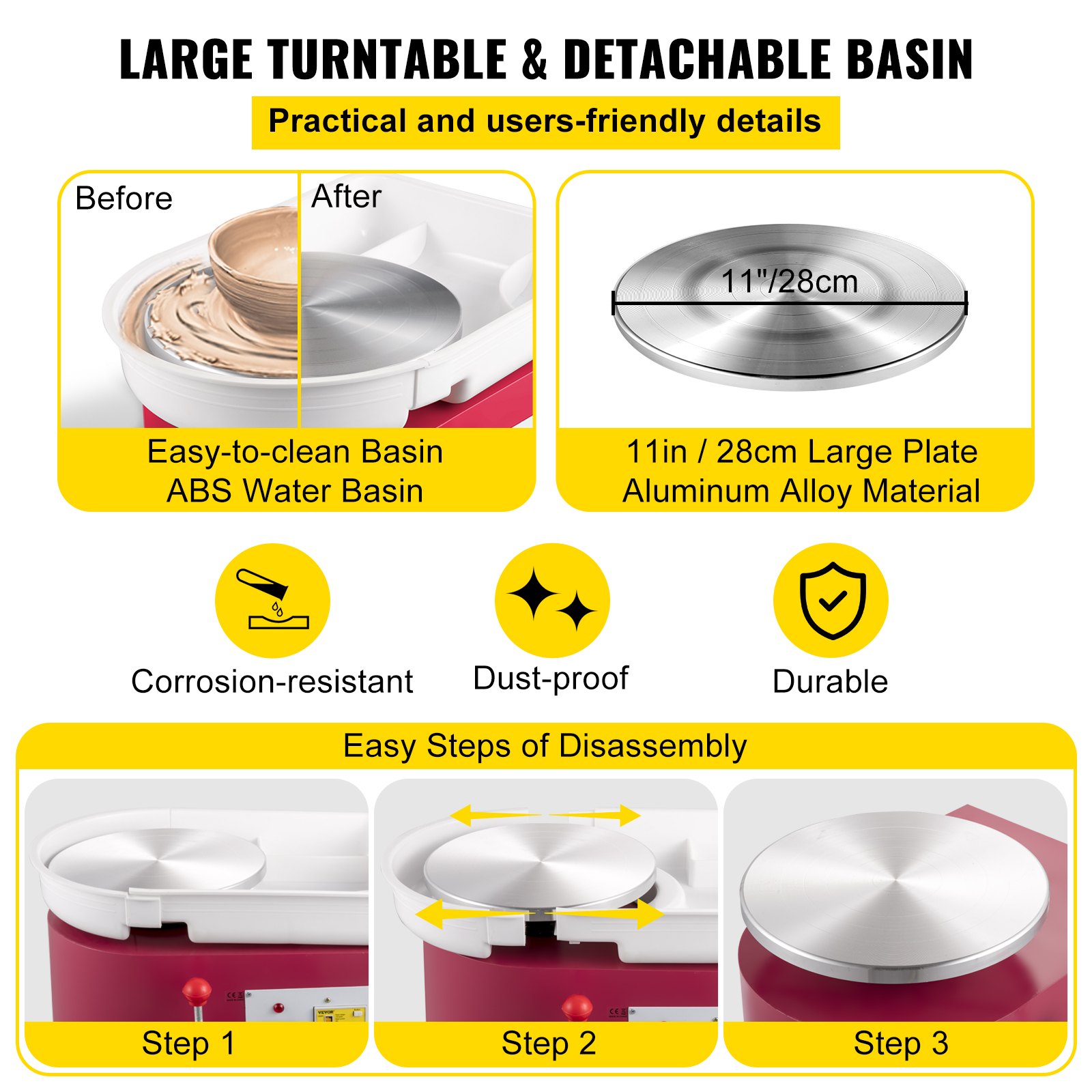 VEVOR Koło garncarskie 350 W Elektryczne koło garncarskie Pedał nożny różowy