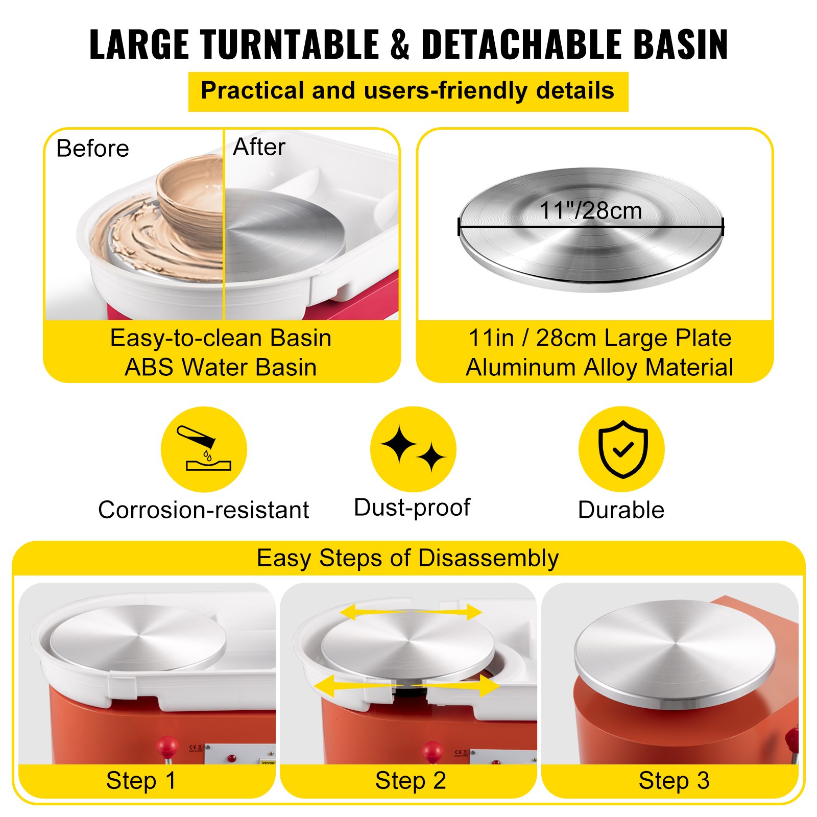 VEVOR Koło garncarskie 350W Ceramiczna maszyna kołowa Elektryczne koło garncarskie Pomarańczowe