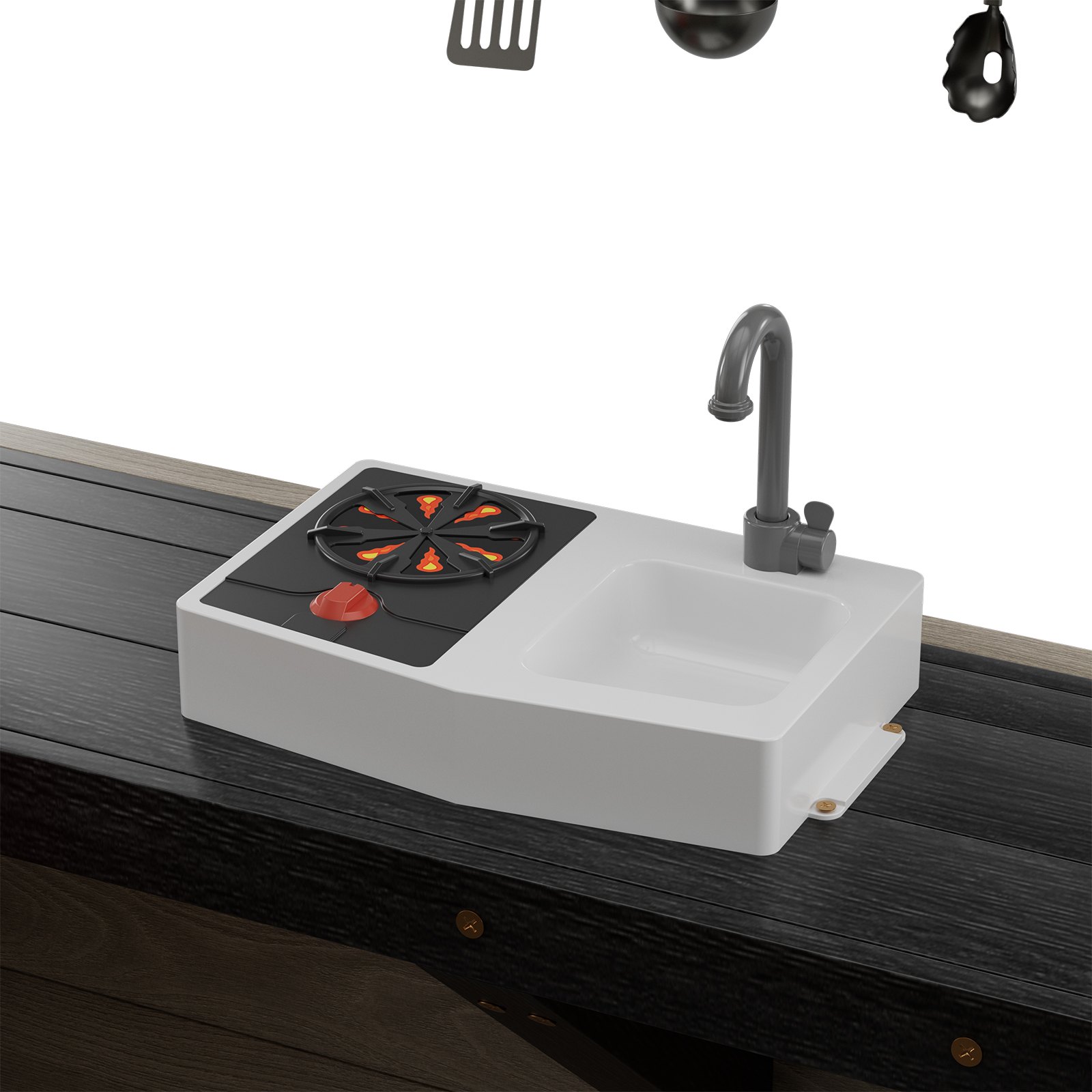 VEVOR Drewniany domek dla dzieci, domek ogrodowy dla dzieci od 2 lat, domek do zabawy w ogrodzie, domek z drewna cedrowego w stylu rustykalnym z drzwiami, oknem, uchwytem na doniczkę, grillem, kuchenką i zlewem