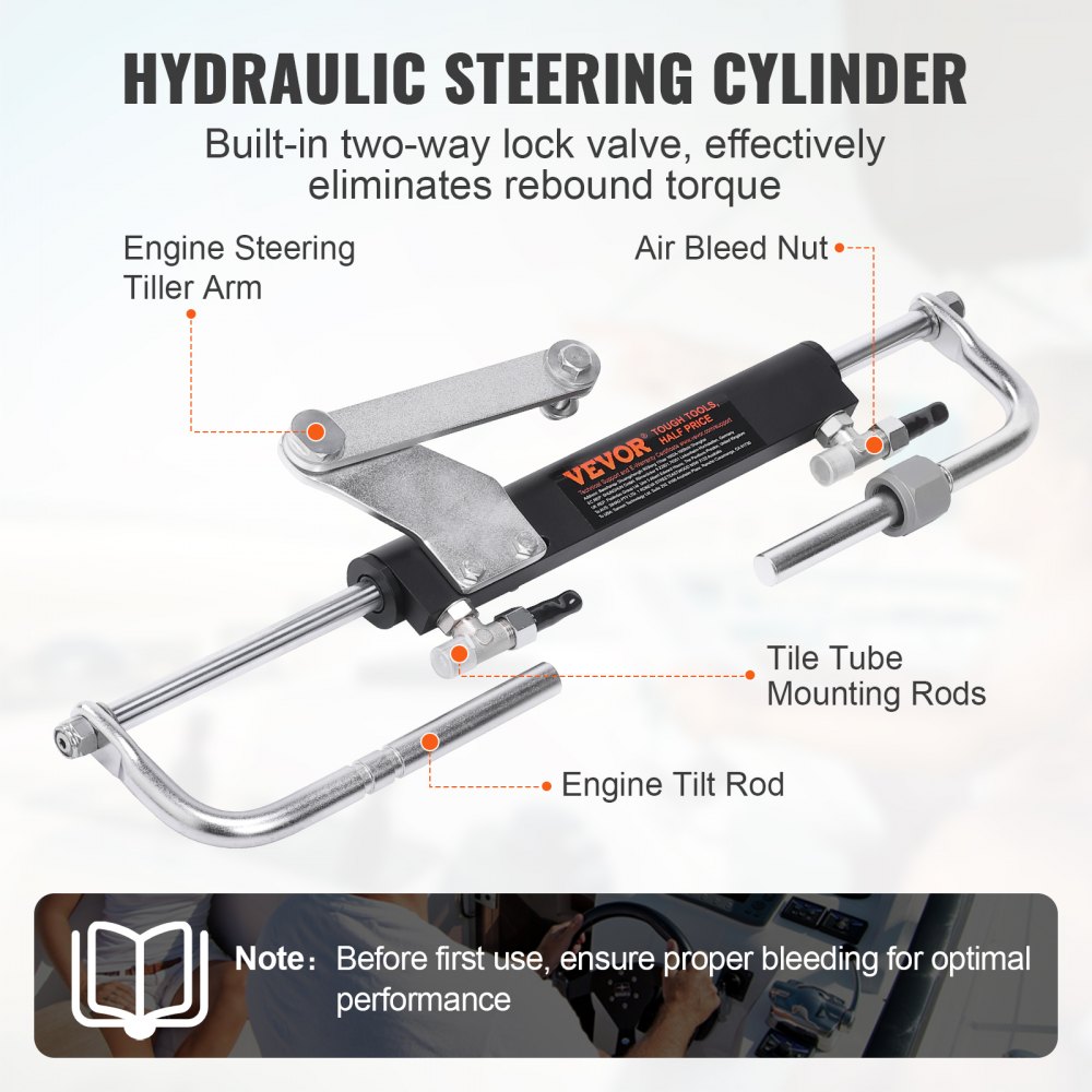 Zestaw do hydraulicznego sterowania silnikiem zaburtowym VEVOR o mocy 90 KM, hydrauliczny układ sterowania łodzią morską z pompą sterującą, dwukierunkowym cylindrem blokady i 24-stopowym hydraulicznym wężem sterującym, do łodzi jednosilnikowych jednostanowiskowych