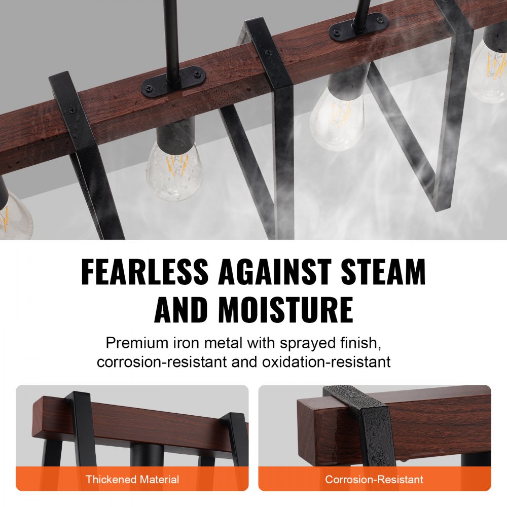 VEVOR Lampa wisząca nad wyspę kuchenną, 4-punktowa, 60 W, regulowana lampa do jadalni z 2 prętami o długości 6 cali i 6 prętami o długości 12 cali, liniowe oświetlenie żyrandola w stylu industrialnym z metalową ramą