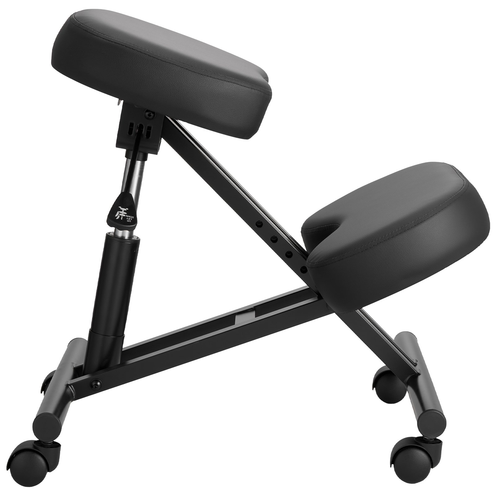 VEVOR Ergonomiczny fotel klęczący z kółkami, mobilny, regulowany pod względem wysokości fotel klęczący w kształcie litery X z grubymi poduszkami piankowymi, zapewniający ulgę szyi i pleców, do domu, biura i medytacji, czarny
