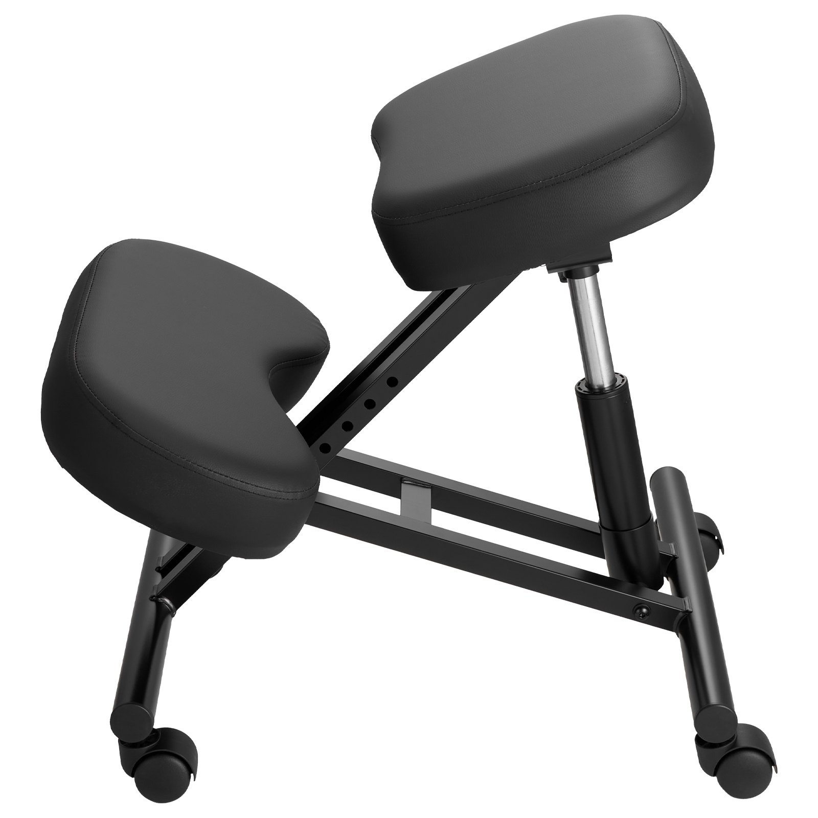 VEVOR Ergonomiczny fotel klęczący z kółkami, mobilny, regulowany pod względem wysokości fotel klęczący w kształcie litery X z grubymi poduszkami piankowymi, zapewniający ulgę szyi i pleców, do domu, biura i medytacji, czarny