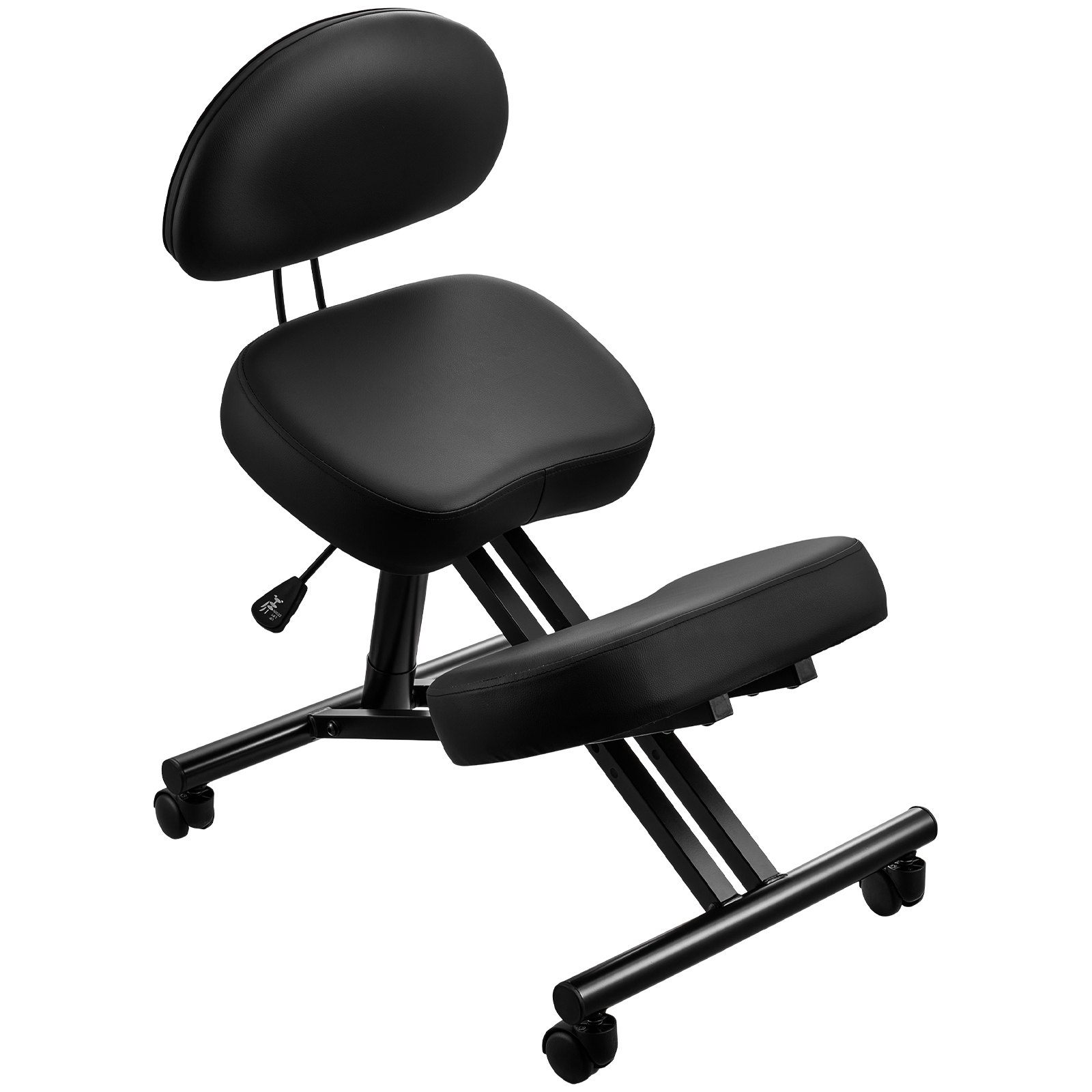 VEVOR Ergonomiczny fotel klęczący z kółkami i oparciem, regulowany pod względem wysokości stołek klęczący w kształcie litery X z grubymi poduszkami piankowymi, zapewniający ulgę szyi i pleców, do domu, biura i medytacji