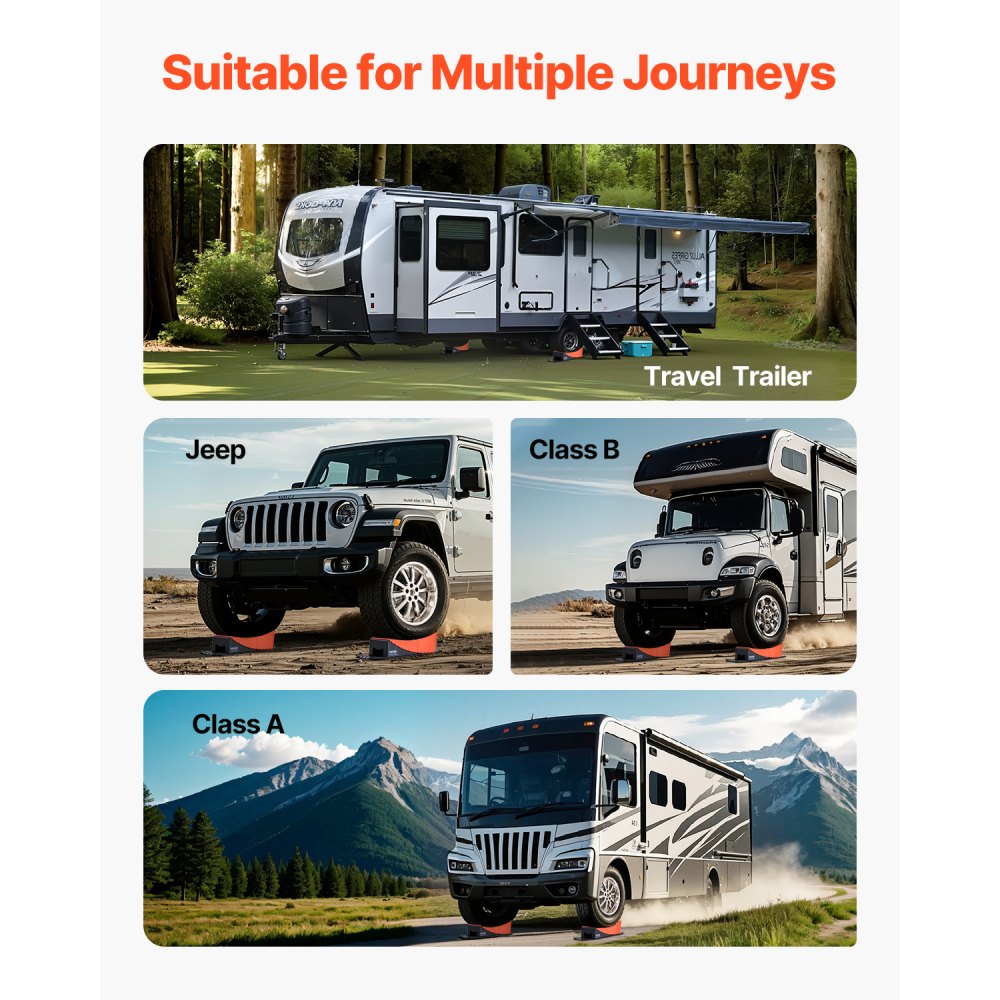 VEVOR Urządzenia do poziomowania pojazdów kempingowych 2 szt. Klocków do poziomowania pojazdów kempingowych do 4000 kg, maks. wysokość poziomowania 101,6 cm, poziomnice zakrzywione, zestaw urządzeń do poziomowania z matą antypoślizgową
