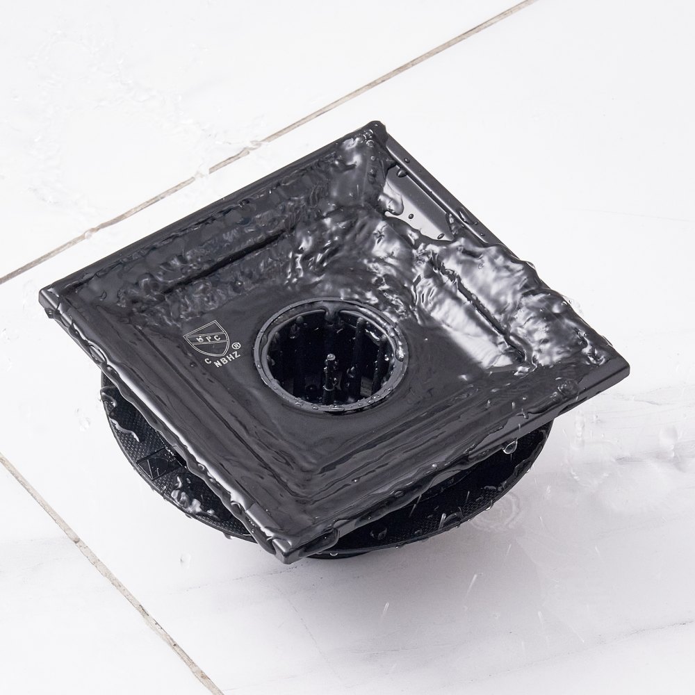 Odpływ prysznicowy VEVOR 140 x 140 x 15 mm odpływ podłogowy 48 l/min kanał odpływowy stal nierdzewna 304 odpływ odpływ prysznicowy prostokątny odpływ podłogowy prysznicowy wąski odpływ liniowy z sitkiem, czarny mat