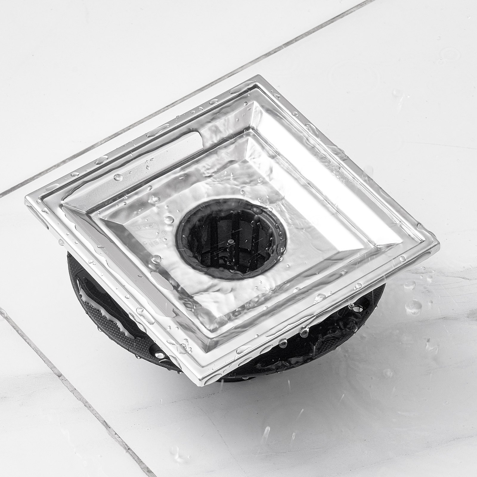 Odpływ prysznicowy VEVOR 152,5 x 152,5 x 90 mm odpływ podłogowy 42,5 l/min kanał odpływowy stal nierdzewna 304 odpływ odpływ prysznicowy prostokątny odpływ podłogowy prysznica, odpływ liniowy z nóżkami poziomującymi, sitko, srebrny