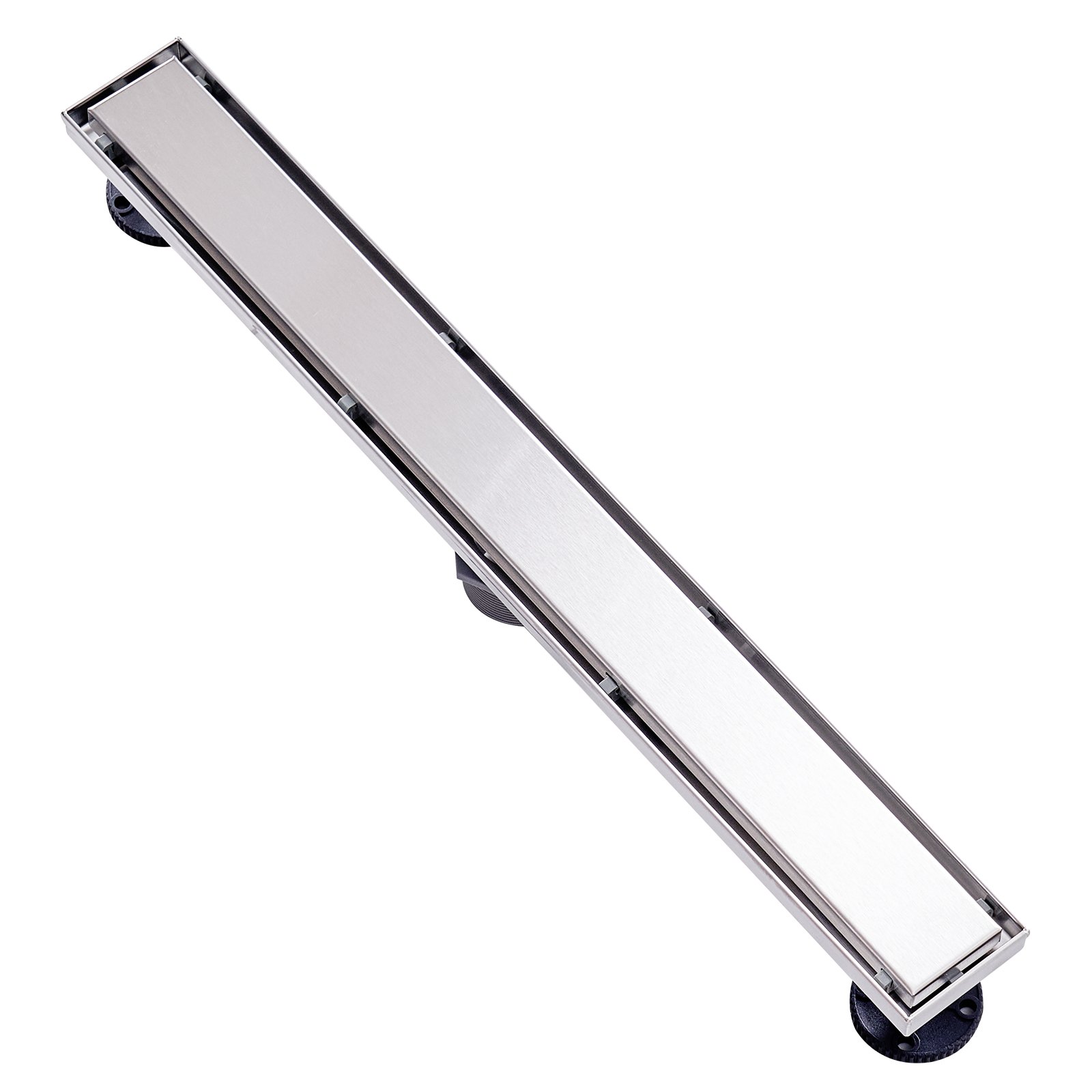 Odpływ liniowy prysznicowy VEVOR 609 x 70 x 70 mm, odsadzony z wkładką z płytek, szczotkowana stal nierdzewna 304, prostokątny odpływ podłogowy prysznica, odpływ liniowy z nóżkami poziomującymi, sitko do włosów, srebrny