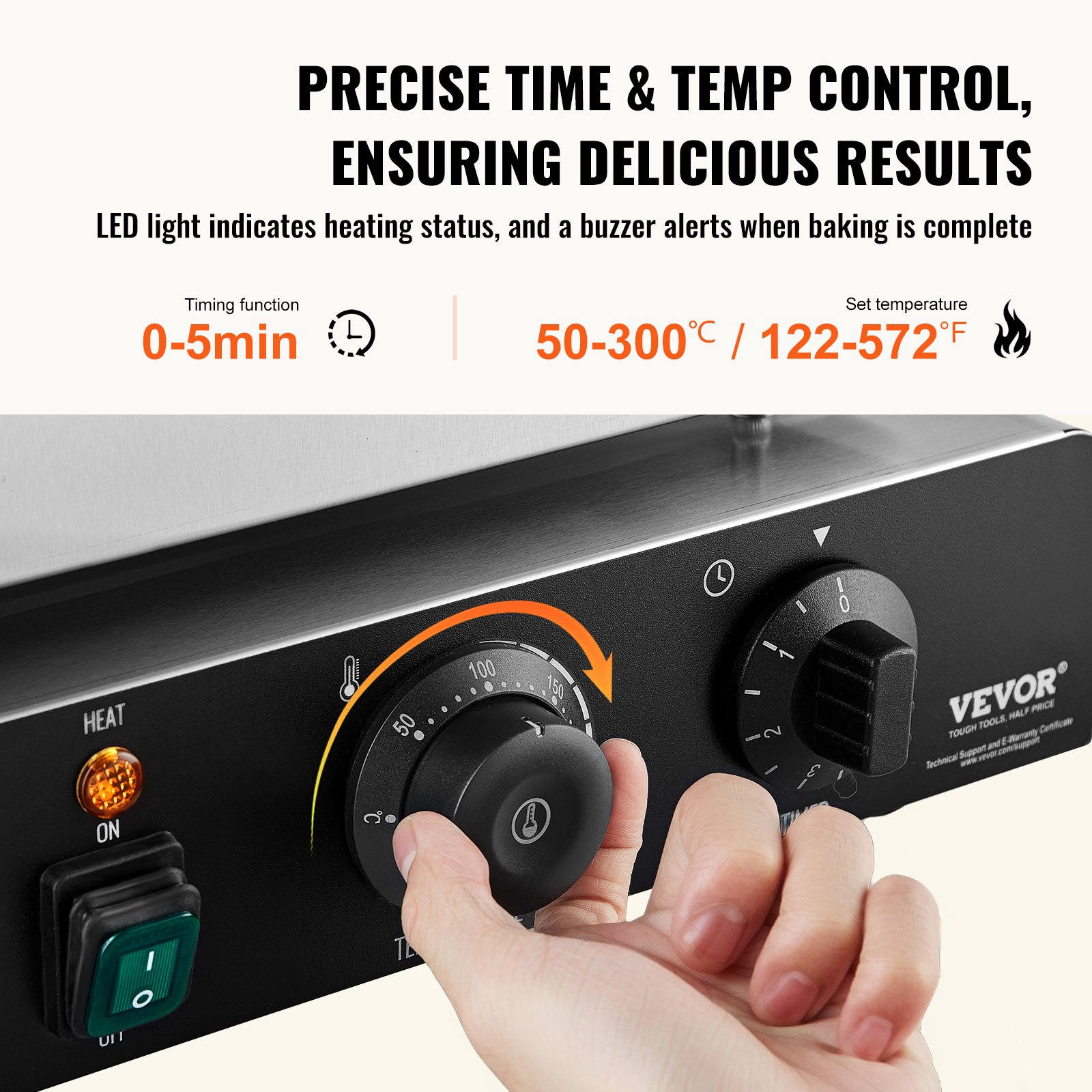 VEVOR Elektryczna Maszyna do Pączków, 2 kW, Komercyjna Maszyna do Pączków z Powłoką Przywierającą, 9 Otworów, Dwustronna Maszyna Do Gofrów Nagrzewana Na 9 Pączków, 50-300°C, Do Restauracji i Użytku Domowego