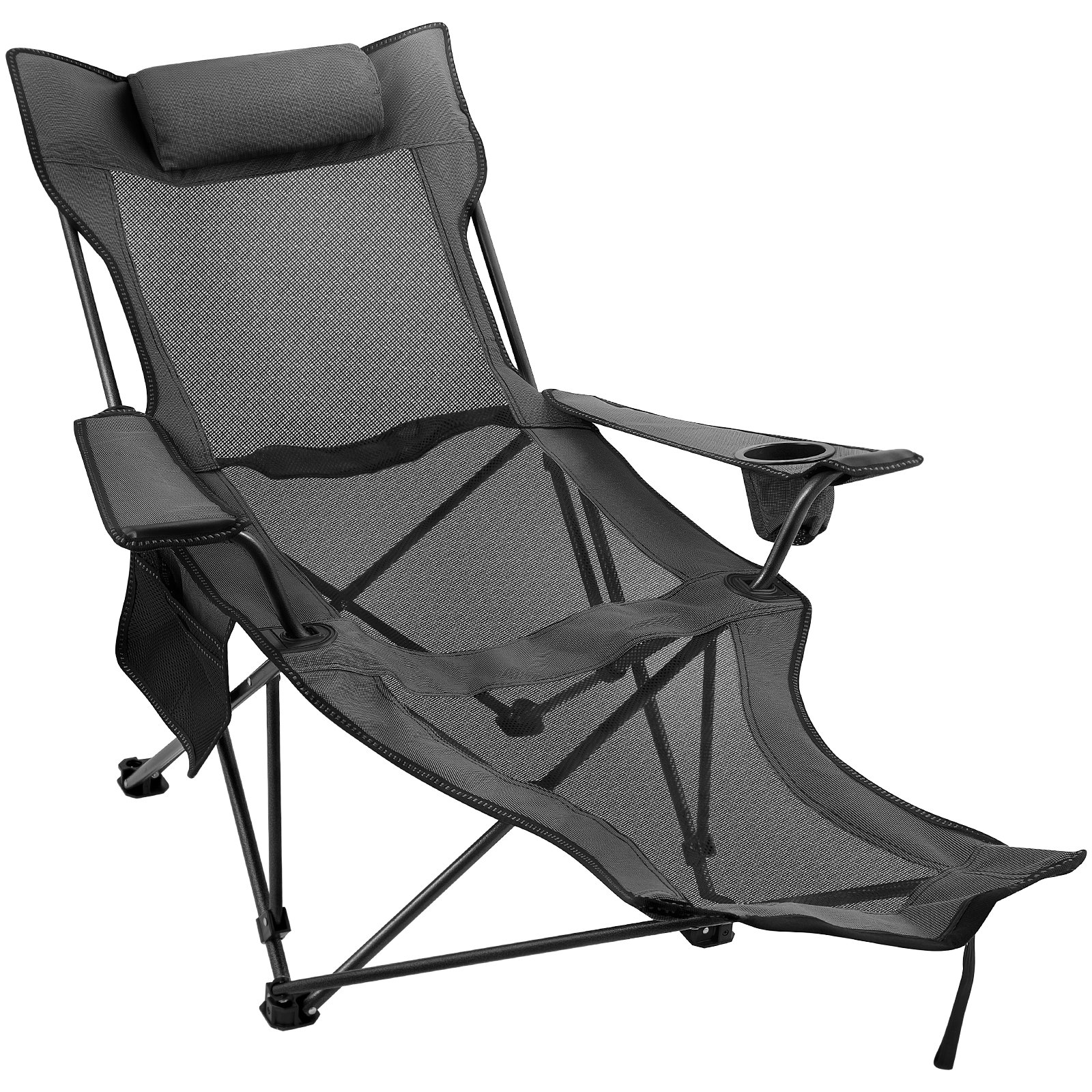 Szare rozkładane składane krzesło kempingowe Mesh Lounge Beach Chair