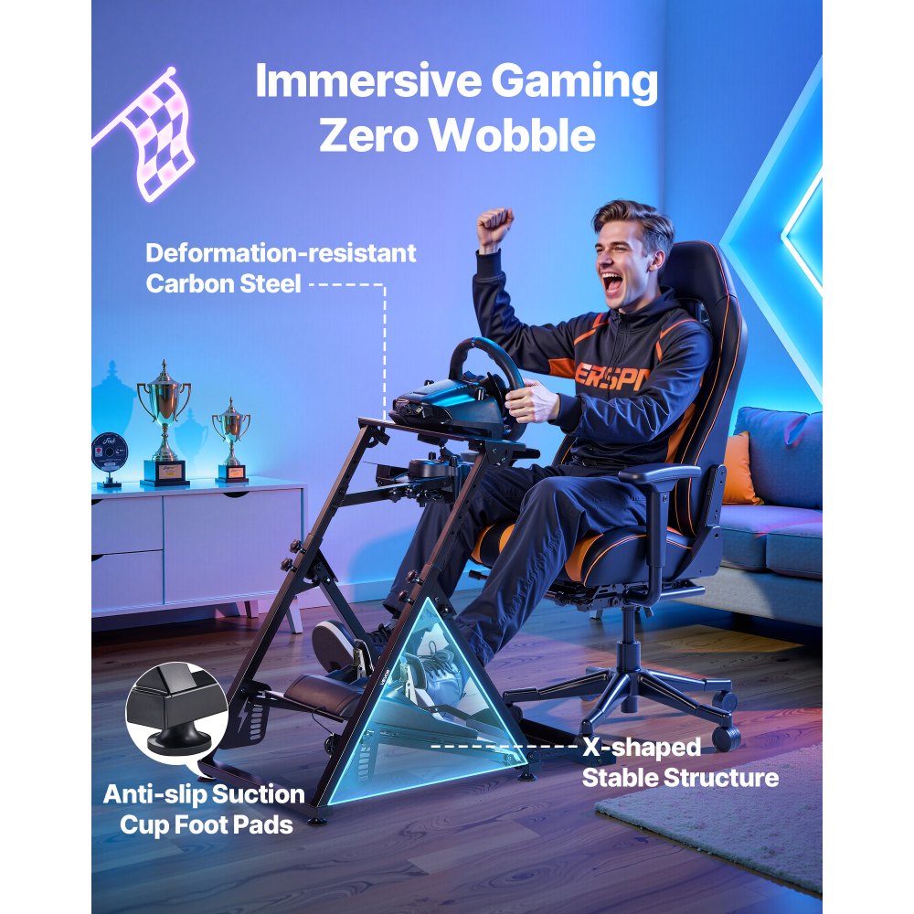 VEVOR Podstawka pod kierownicę, regulowany i składany stojak symulacyjny do kokpitu gamingowego Logitech G923 G920 G29 G27, Thrustmaster T300RS TX F458 T500RS T3PA-PRO (F1/GT), symulator pedałów nie jest dołączony