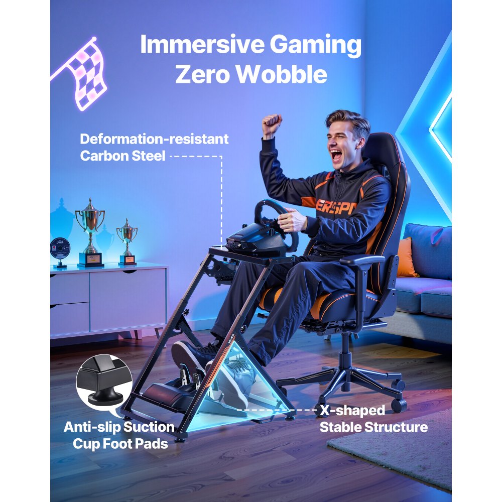 VEVOR Podstawka pod kierownicę, regulowany i składany stojak symulacyjny do G923, G920, G29, G27, Thrustmaster T300RS TX, F458, T500RS, T3PA-PRO (F1/GT), kokpit do gier, symulator pedałów nie jest dołączony, kompaktowy