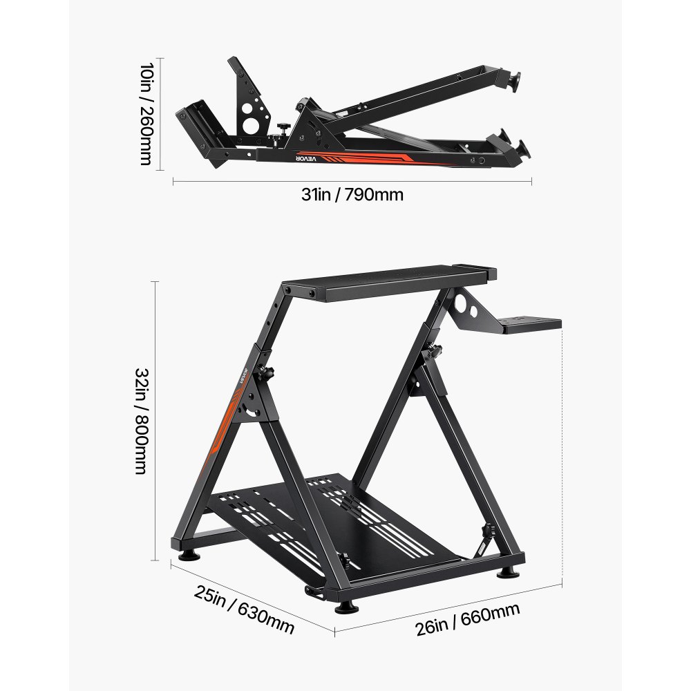 VEVOR Podstawka pod kierownicę, regulowany i składany stojak symulacyjny do G923, G920, G29, G27, Thrustmaster T300RS TX, F458, T500RS, T3PA-PRO (F1/GT), kokpit do gier, symulator pedałów nie jest dołączony, kompaktowy