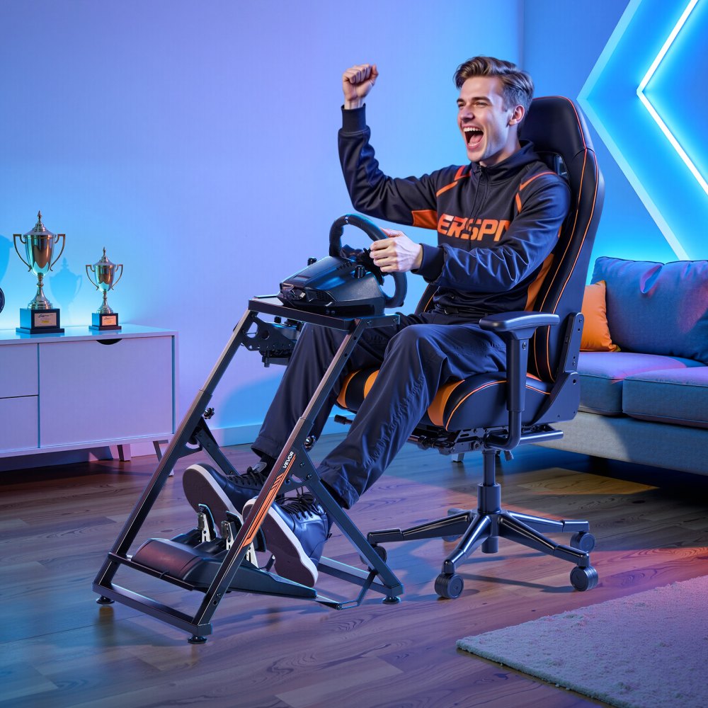 VEVOR Podstawka pod kierownicę, regulowany i składany stojak symulacyjny do G923, G920, G29, G27, Thrustmaster T300RS TX, F458, T500RS, T3PA-PRO (F1/GT), kokpit do gier, symulator pedałów nie jest dołączony, kompaktowy