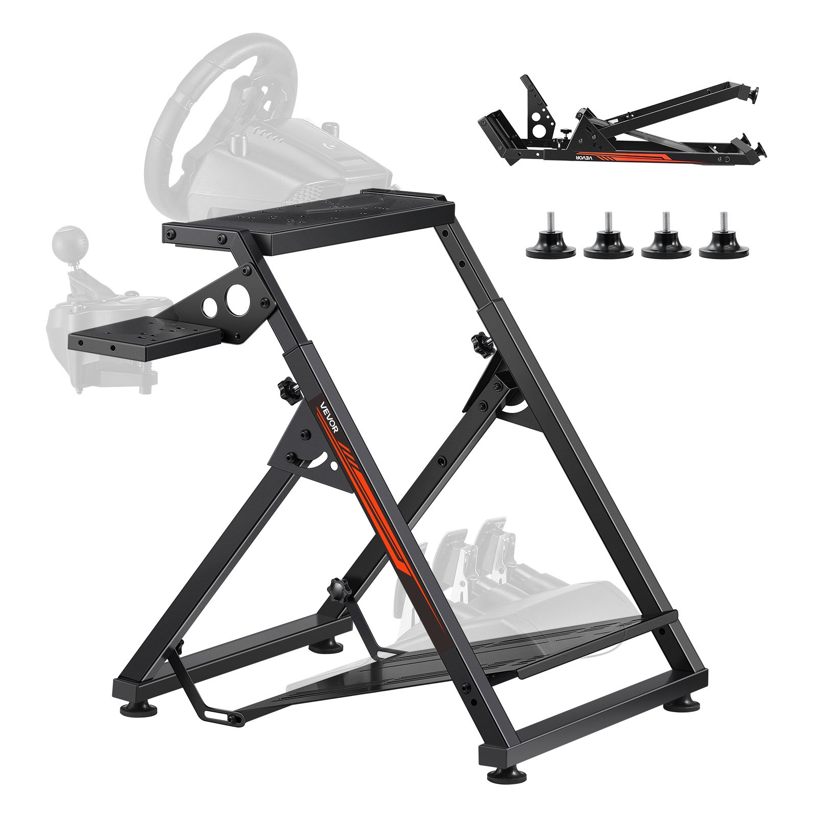 VEVOR Podstawka pod kierownicę, regulowany i składany stojak symulacyjny do G923, G920, G29, G27, Thrustmaster T300RS TX, F458, T500RS, T3PA-PRO (F1/GT), kokpit do gier, symulator pedałów nie jest dołączony, kompaktowy