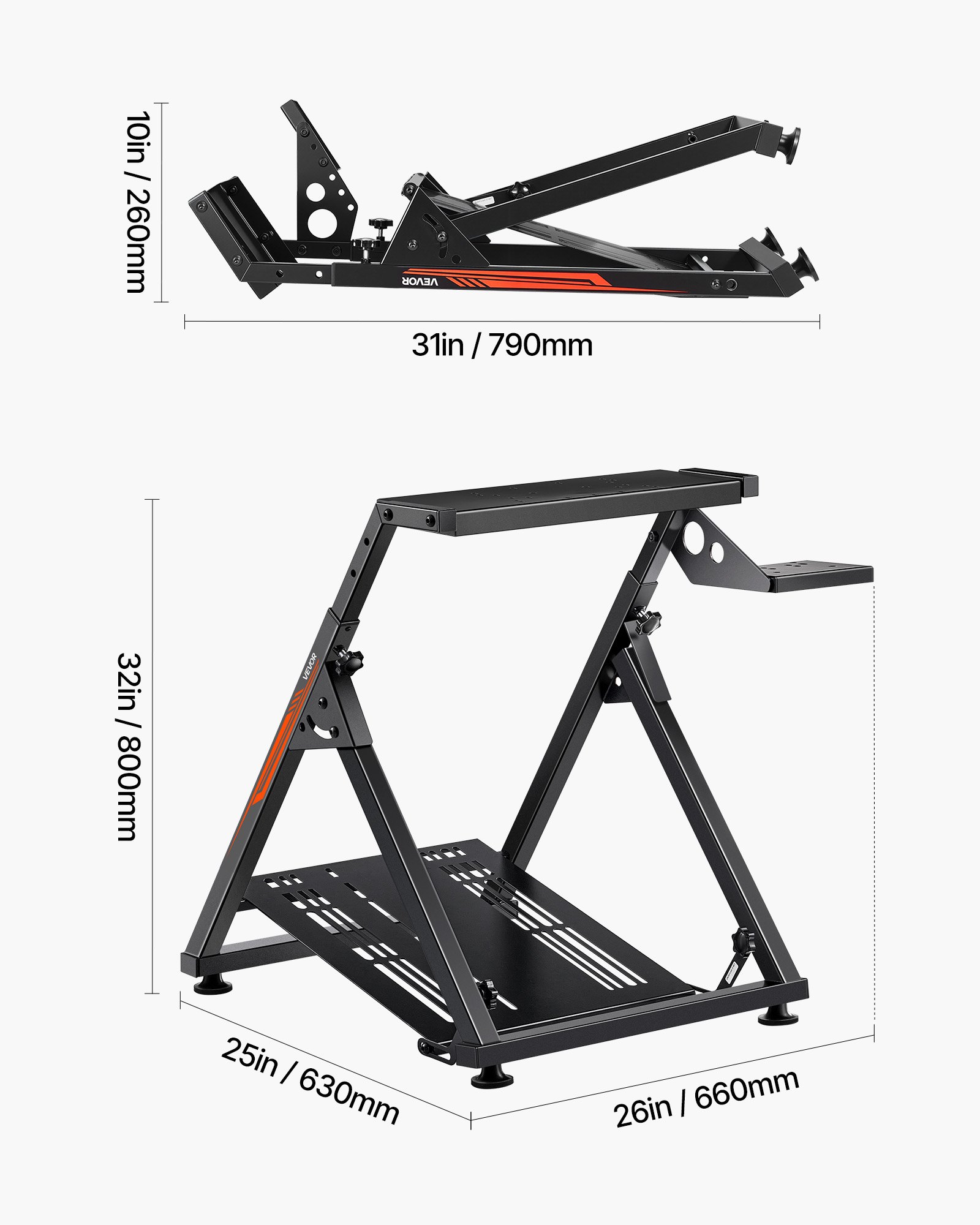 VEVOR Podstawka pod kierownicę, regulowany i składany stojak symulacyjny do G923, G920, G29, G27, Thrustmaster T300RS TX, F458, T500RS, T3PA-PRO (F1/GT), kokpit do gier, symulator pedałów nie jest dołączony, kompaktowy