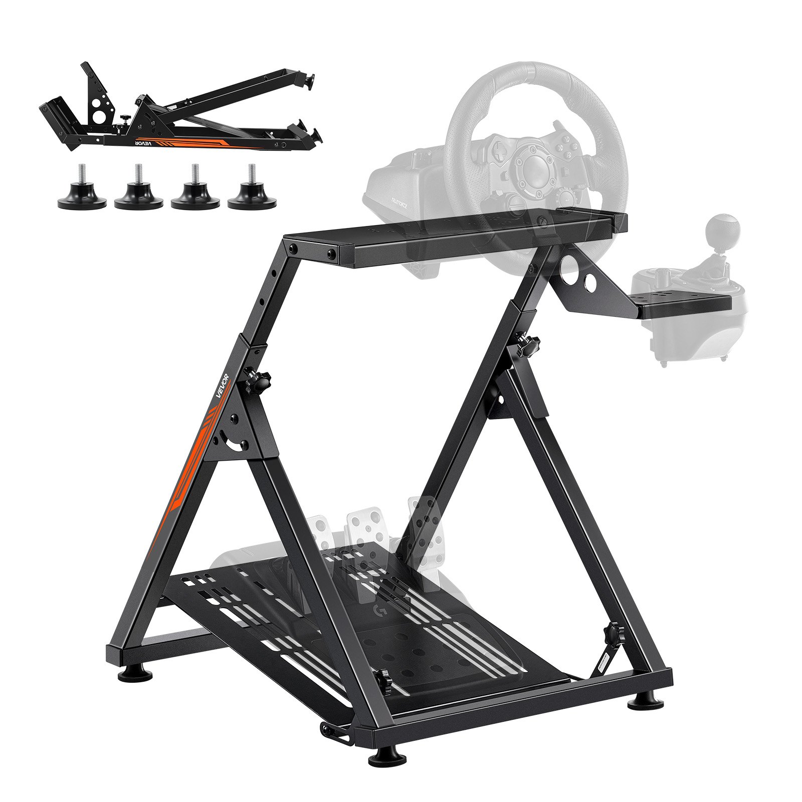 VEVOR Podstawka pod kierownicę, regulowany i składany stojak symulacyjny do G923, G920, G29, G27, Thrustmaster T300RS TX, F458, T500RS, T3PA-PRO (F1/GT), kokpit do gier, symulator pedałów nie jest dołączony, kompaktowy