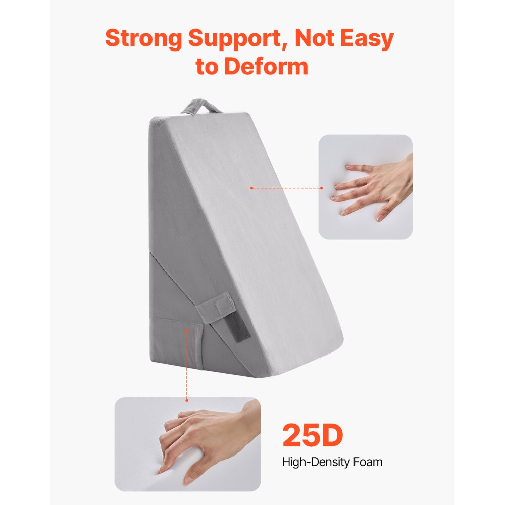 VEVOR Bed Wedge Pillow, Orthopedic Bed Wedge, 25D Foam Filling with Soft, Washable Cover, Post-Surgery Pillow for Heartburn, Back Pain, Snoring Relief, Light Gray