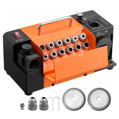 Ostrzałka do wierteł VEVOR MR-13B, 3-15 mm, z regulowanym kątem luzu warg i kątem wierzchołkowym 95°-135°, 4600 obr./min, 120 W, z 13 tulejami zaciskowymi, tarczami szlifierskimi CBN i SDC