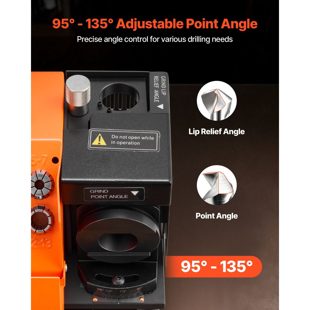 Ostrzarka do wierteł VEVOR MR-13A, 3-15 mm, z regulowanym kątem ostrza 95°-135°, szybkoobrotowa ostrzarka 4600 obr./min z 13 tulejami zaciskowymi i ściernicą CBN do warsztatów i garaży