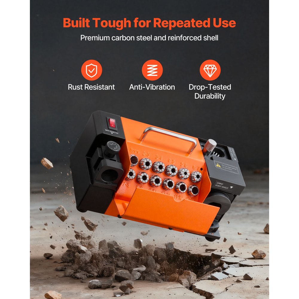 Ostrzarka do wierteł VEVOR MR-13A, 3-15 mm, z regulowanym kątem ostrza 95°-135°, szybkoobrotowa ostrzarka 4600 obr./min z 13 tulejami zaciskowymi i ściernicą CBN do warsztatów i garaży