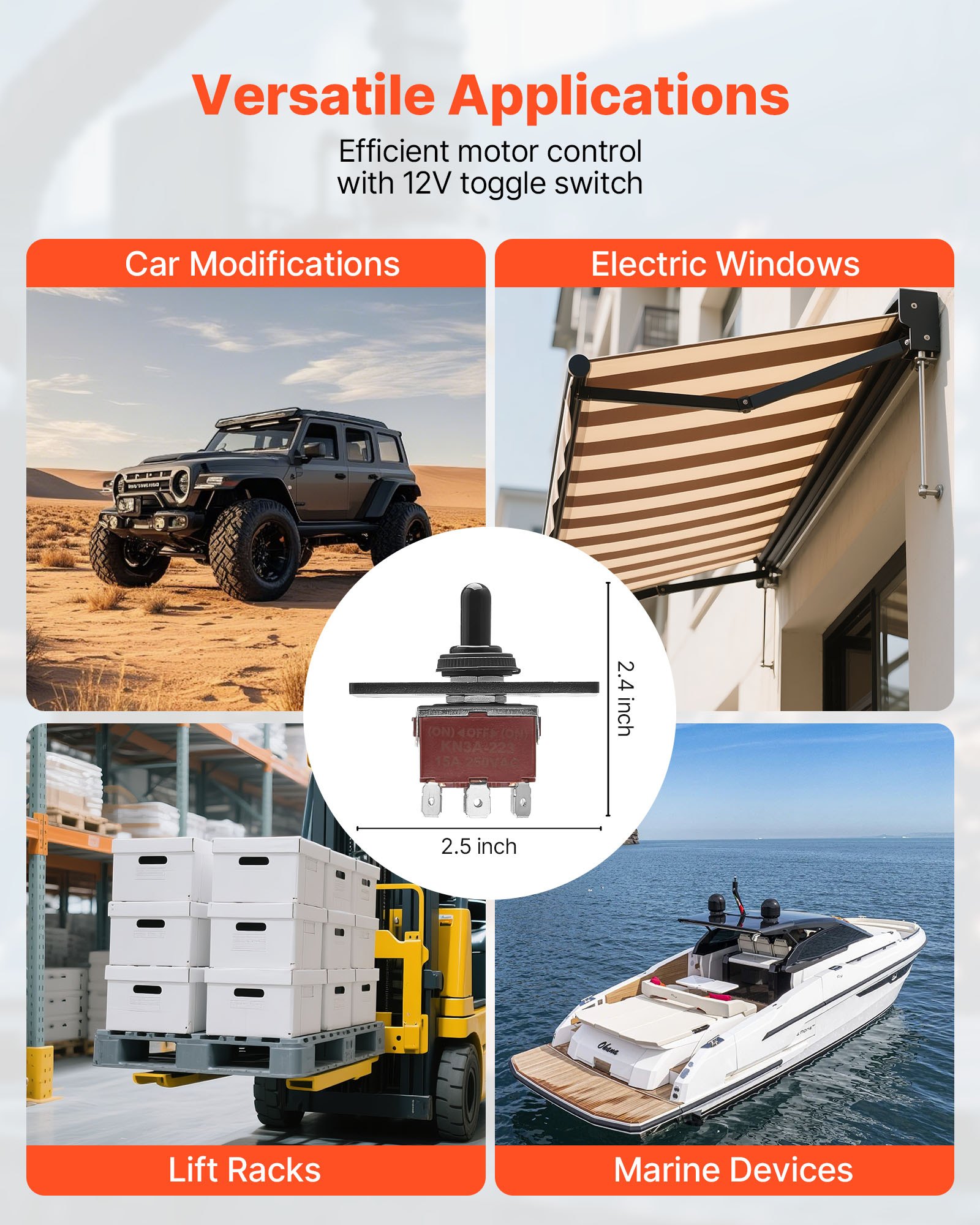 Przełącznik kołyskowy VEVOR, 6-biegunowy z odwróceniem biegunowości (WŁ.)-WYŁ.-(WŁ.) DC 12 V/30 A AC 250 V/15 A – z płytką montażową góra/dół i wodoodporną pokrywą bagażnika do samochodu, pojazdu, łodzi