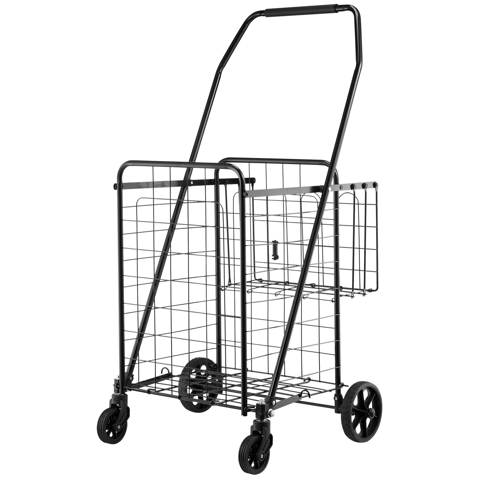 Wózek sklepowy VEVOR, składany wózek sklepowy z dwoma koszami, wodoodporna wyściółka i koła, ładowność 45,3 kg, 64 + 10 l, wózek sklepowy na pranie, zakupy, kemping, artykuły spożywcze