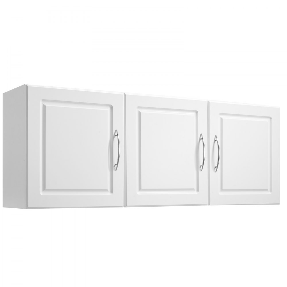 VEVOR Laundry Room Wall Cabinet, 2-Tier Wall Mounted Hanging Cabinet with Adjustable Shelf, Cupboard Storage with 3 Doors, for Kitchen, Bathroom, Laundry, 31.6 x 137.2 x 51.6 cm (D x W x H), White