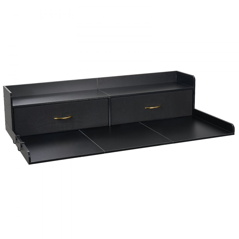 VEVOR Washer Dryer Countertop with Shelf, 137 x 69.9 cm Wooden Washer and Dryer Topper with 2 Drawers & Hooks, Laundry Machine Topper for Laundry Closet Pantry Counter Organization and Storage, Black