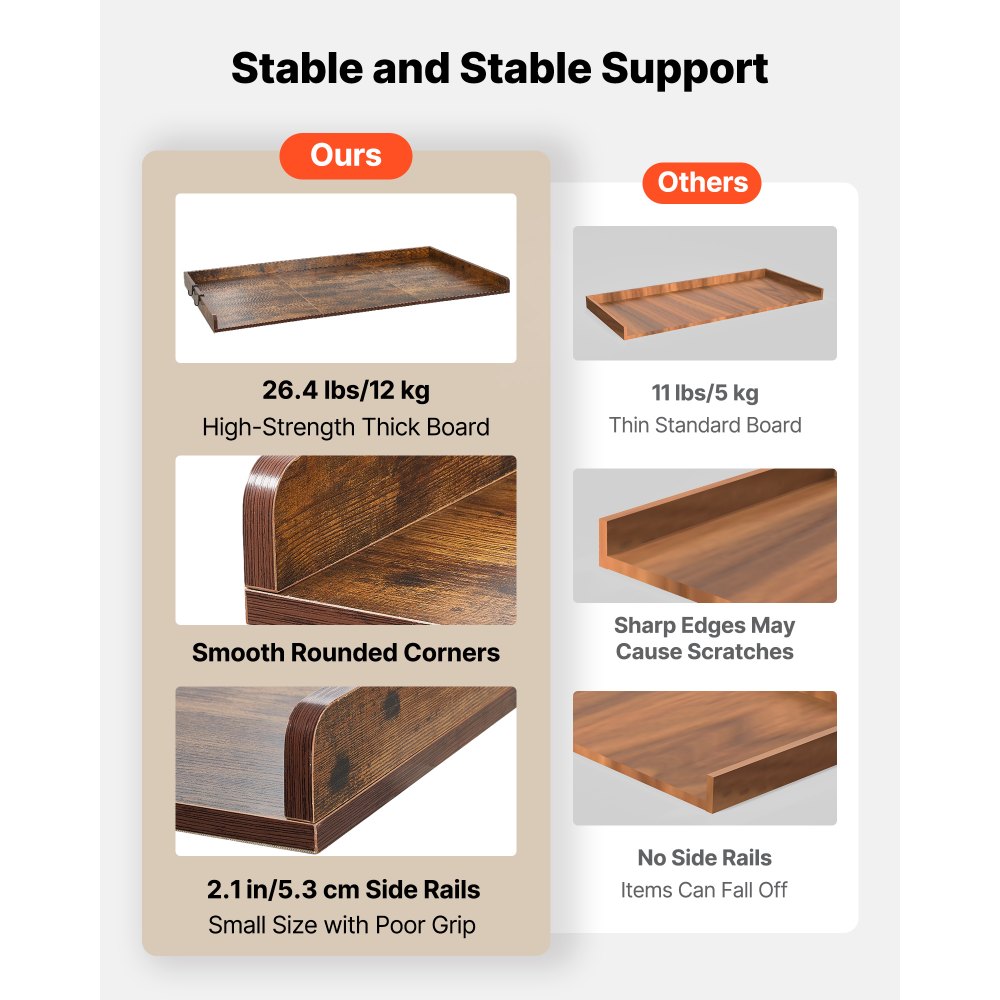 Blat roboczy VEVOR do pralki i suszarki (137 x 69,9 cm) z podniesioną krawędzią i haczykami, do organizacji i przechowywania w szafie na pościel, spiżarni, blacie kuchennym, udźwig 113 kg, kolor brązowy