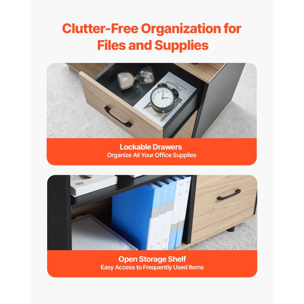 Biurko biurowe VEVOR w kształcie litery L, nowoczesne biurko z szufladami i szafką do przechowywania, odwracalne biurko z żelaza i drewna, nośność 158,7 kg, biurko komputerowe do pracy, nauki i pisania