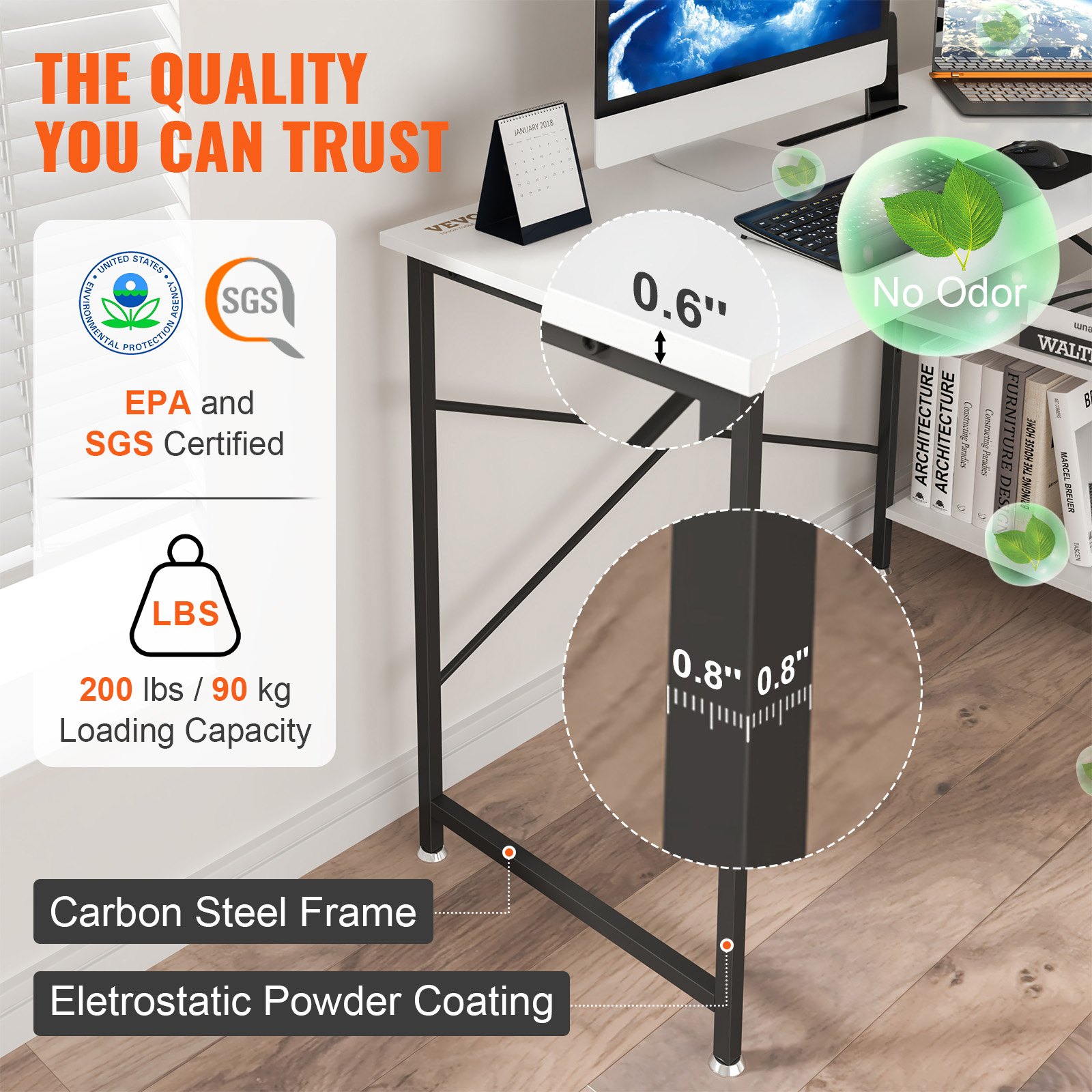 Biurko narożne VEVOR Biurko w kształcie litery L Białe 1200 x 890 x 760 mm Stół w kształcie litery L, biurko w kształcie litery L, oszczędność miejsca dzięki podwójnym półkom i haczykom, idealne do gabinetu, domu, biura itp.