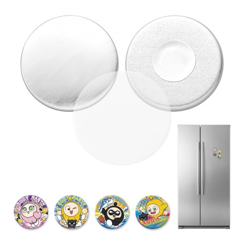 Magnesy na lodówkę VEVOR, zestaw 50 elementów, 32 mm, akcesoria do maszyn do guzików, półfabrykaty guzików z magnetycznym podkładem, obudowa metalowa, przezroczyste arkusze mylarowe i okrągłe puste arkusze do projektów DIY