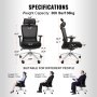 ergonomiczne krzesło biurowe VEVOR, krzesło biurowe z regulowanym zagłówkiem 40 mm, z podłokietnikami, podparciem lędźwiowym, fotel obrotowy z funkcją bujania, krzesło wykonawcze z siatki, przyjazne dla pleców, krzesło biurowe 136 kg