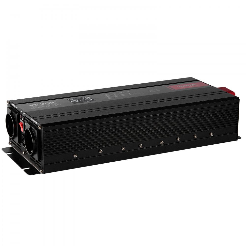 Falownik sinusoidalny VEVOR 3000 W DC 12 V AC 230 V z wyświetlaczem LCD, 3 gniazdami AC, 2 portami USB, 1 portem typu C, 10 zapasowymi bezpiecznikami do dużych urządzeń gospodarstwa domowego