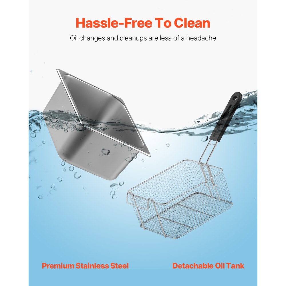 VEVOR wunicorn Deep Fryer 295 x 235 x 150 mm Commercial Electric Deep Fryer, Double Cold Zone Fryer YB-82 Silver Fryer Machine - 6 L + 6 L 5000W 220V for Fast Food Restaurants Snack Bars 10 kg