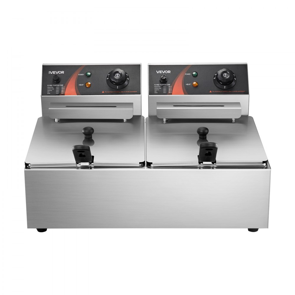 VEVOR wunicorn Deep Fryer 295 x 235 x 150 mm Commercial Electric Deep Fryer, Double Cold Zone Fryer YB-82 Silver Fryer Machine - 6 L + 6 L 5000W 220V for Fast Food Restaurants Snack Bars 10 kg