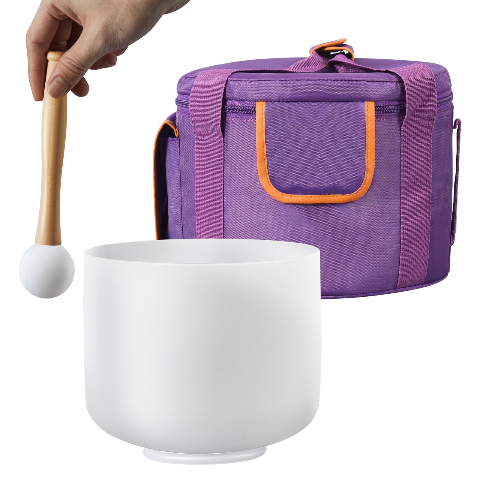 VEVOR Kryształowa misa śpiewająca, 20 cm, misa śpiewająca F-Note Root Chakra, przenośna misa śpiewająca z mrożonego kwarcu z gumowym młotkiem, pierścieniem uszczelniającym i torbą transportową, idealna do medytacji, jogi, kąpieli z uzdrawiającym dźwiękiem