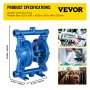 VEVOR Air-Operated Double Diaphragm Pump, 1/2 Inch Inlet and Outlet, Cast Iron Housing, 3 GPM and max. 90 PSI, Pneumatic Nitrile Diaphragm Transfer Pump for Petroleum, Diesel, Oil